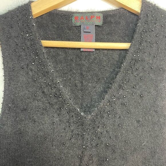 Ralph Lauren Black Label Rabbit Fur/ Wool Beaded Tank Blouse Medium - Picture 3 of 6